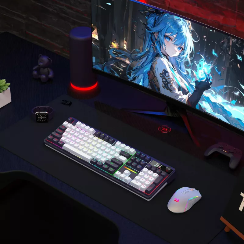 Redragon K762WB-RGB-PRO LCD pilno dydžio gasket mechaninė klaviatūra - juoda