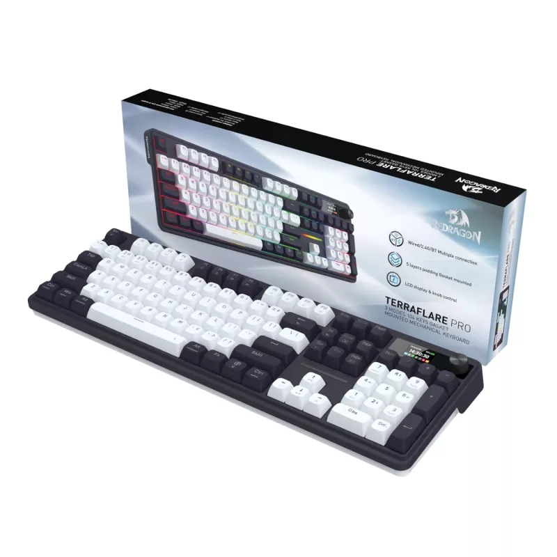 Redragon K762WB-RGB-PRO LCD pilno dydžio gasket mechaninė klaviatūra - juoda