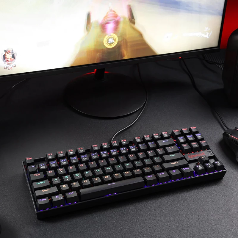 Redragon KUMARA RGB mechaninė žaidimų klaviatūra - Tenkeyless 87 klavišų, Outemu Red jungikliai, RGB apšvietimas, juoda