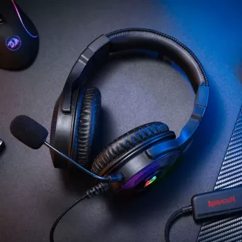 REDRAGON PANDORA H350 RGB ausinės žaidimams su nuimamu mikrofonu, 50mm tvarkyklės, 3,5mm garso ir USB RGB maitinimas, juodos