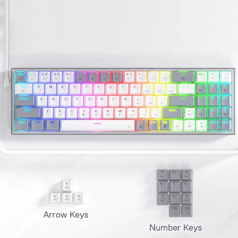REDRAGON Pollux 65% laidinė mechaninė žaidimų klaviatūra, karštai keičiami Red jungikliai, RGB apšvietimas, nuimamas USB-C, NKRO, juoda