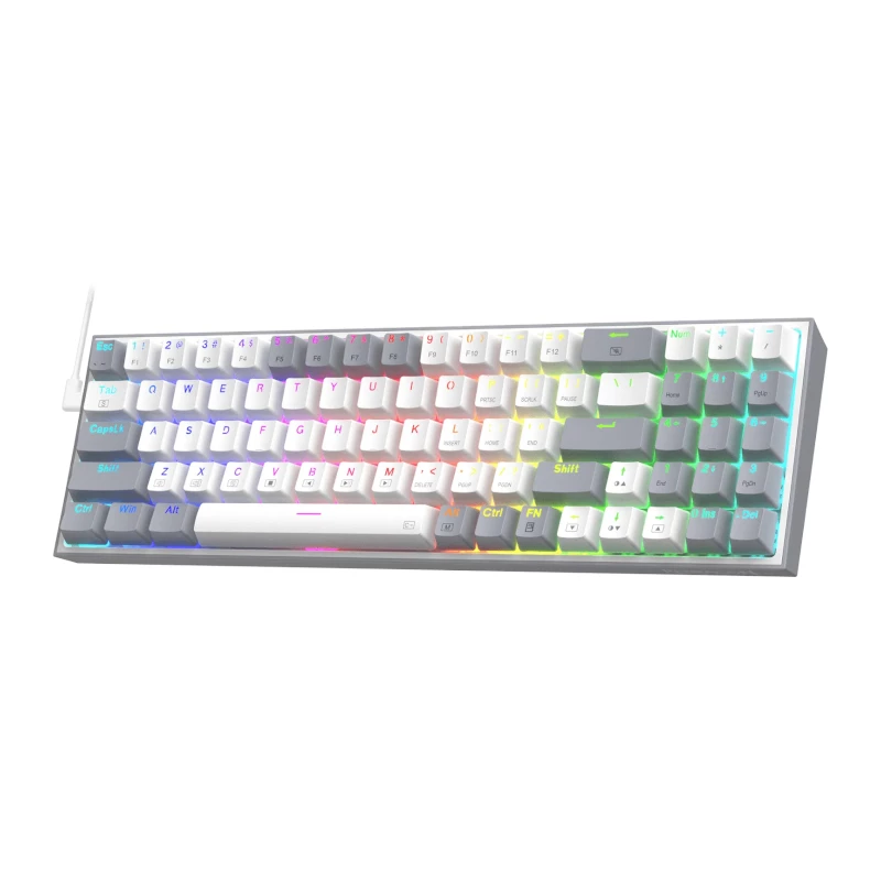REDRAGON Pollux 65% laidinė mechaninė žaidimų klaviatūra, karštai keičiami Red jungikliai, RGB apšvietimas, nuimamas USB-C, NKRO, juoda