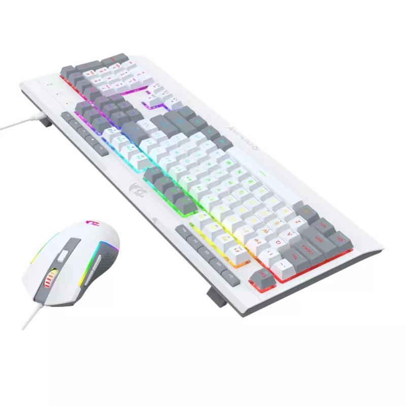 Redragon S151 laidinis RGB žaidimų klaviatūros ir pelės rinkinys - balta ir pilka