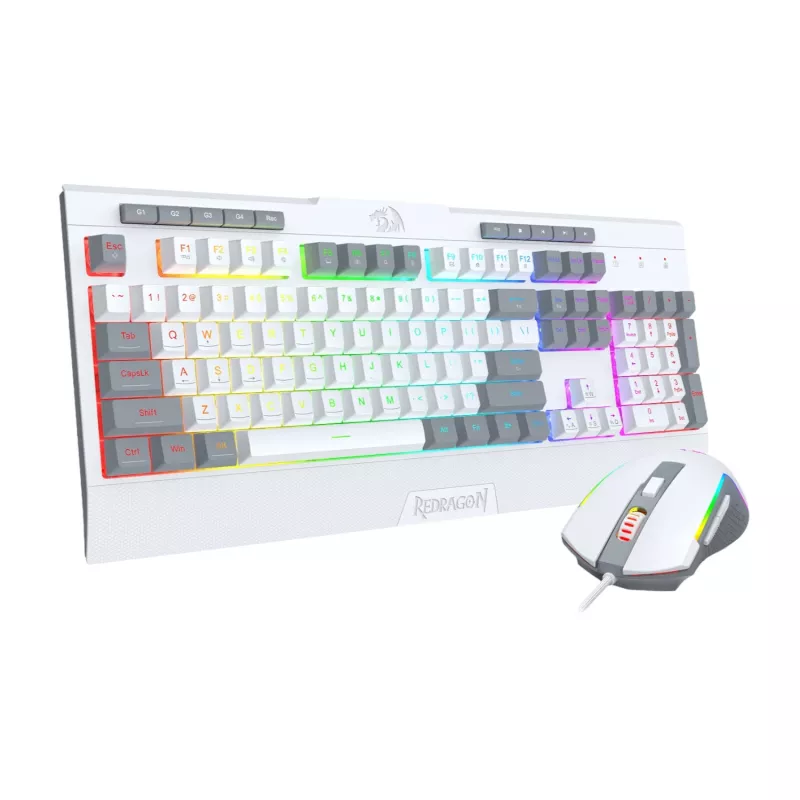 Redragon S151 laidinis RGB žaidimų klaviatūros ir pelės rinkinys - balta ir pilka