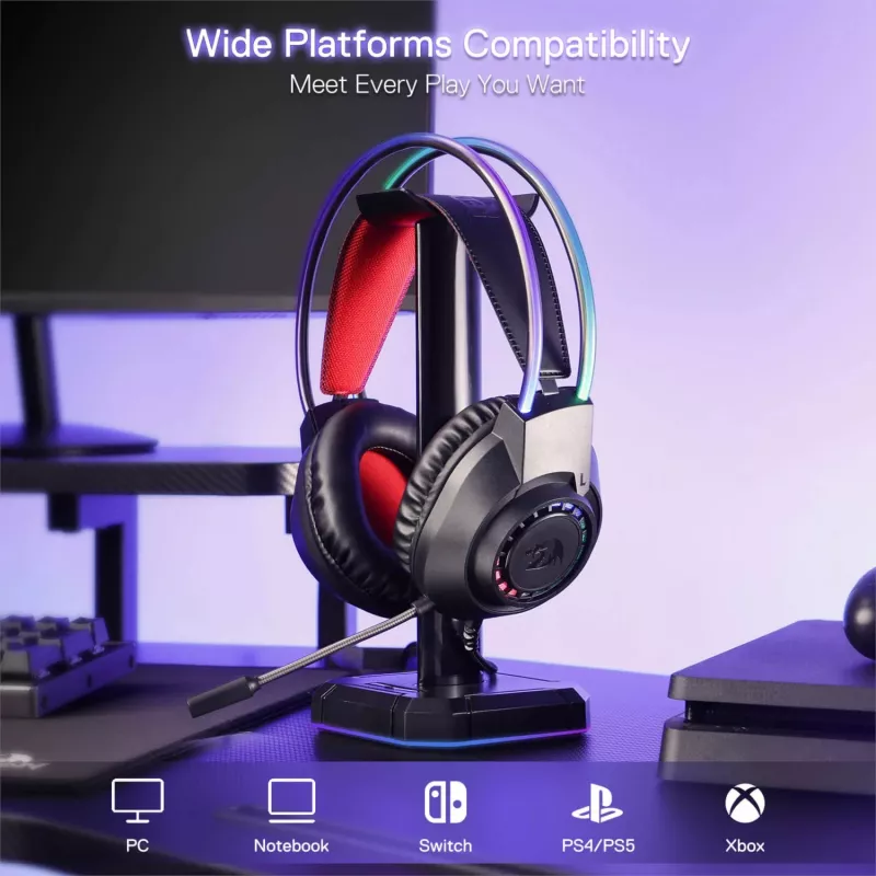 Redragon SCREAM Over-Ear RGB žaidimų ausinės - juodos