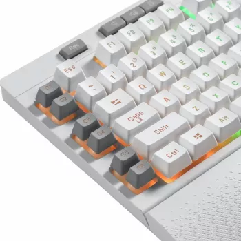 REDRAGON SHIVA membraninė klaviatūra - balta, pilno dydžio RGB apšvietimas, 6 makro klavišai, nuimama riešų atrama, laidinė USB