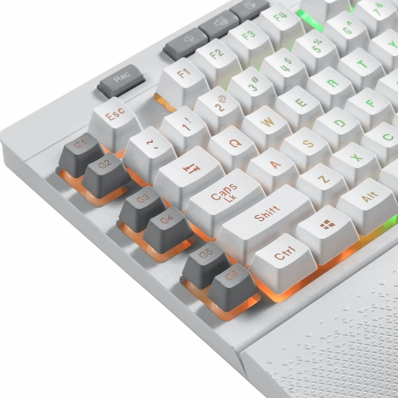 REDRAGON SHIVA membraninė klaviatūra - balta, pilno dydžio RGB apšvietimas, 6 makro klavišai, nuimama riešų atrama, laidinė USB