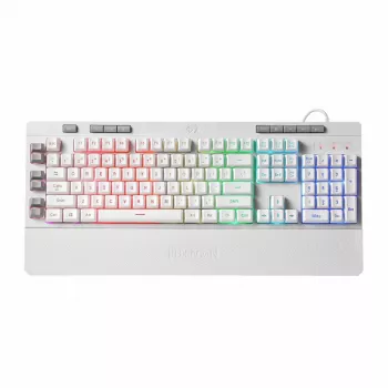 REDRAGON SHIVA membraninė klaviatūra - balta, pilno dydžio RGB apšvietimas, 6 makro klavišai, nuimama riešų atrama, laidinė USB