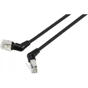 Renkforce RF-6071550 CAT 6a F/UTP tinklo kabelis, 2 m, juodas, 360° pasukamaisiais RJ45 jungtimis, kampu išvestu kabeliu