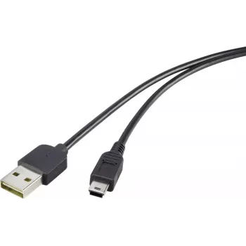 Renkforce USB 2.0 A – Mini-B apverčiamas kabelis, 1,8 m, juodas