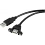 Renkforce USB 2.0 prailginimo kabelis, USB-A male į USB-A female, 1 m, juodas, skydinis montavimas, įsukamas RF-5720386