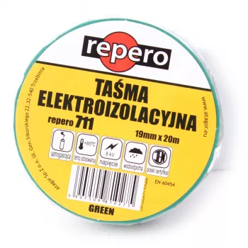 REPERO TTE711E4-0019-20 PVC elektrinė izoliacinė juosta, žalia, 19 mm x 20 m, 600V, liepsnai atspari