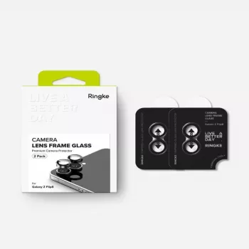 Ringke Camera Frame 2 rinkinys, skirtas Samsung Galaxy Z Flip 8 – juodas aliuminio lydinio objektyvo apsauga su 9H grūdintu stiklu