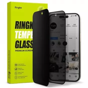 Ringke iPhone 15/16 Screen Protector Easy Slide Privacy Tempered Glass 9H su montavimo šablonu (2 vnt.) permatomas