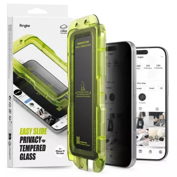 Ringke iPhone 17 Pro Ekrano apsauga Premium Easy Slide Privacy Grūdintas stiklas 9H su montavimo šablonu (2 vnt.) Skaidrus