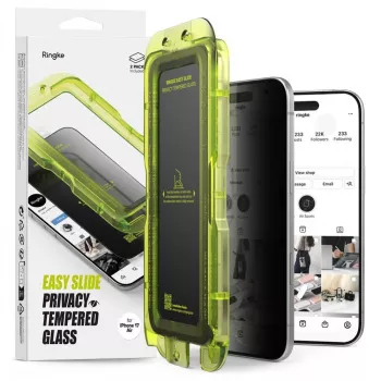 Ringke iPhone Air ekrano apsauga Premium Easy Slide Privacy Grūdintas stiklas 9H su montavimo rėmeliu (2 vnt.) Skaidrus
