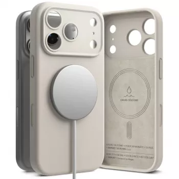 „Ringke“ silikoninis magnetinis „MagSafe“ dėklas, skirtas „iPhone 17 Pro“, spalva – „Stone“