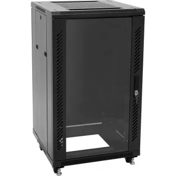 ROADINGER SSC-16 16U 19 inch plieninė serverinė spinta su stiklinėmis durelėmis, 150 kg apkrova, juoda