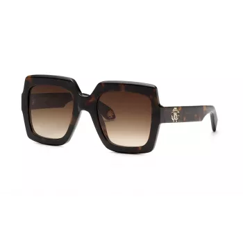 Roberto Cavalli SRC108-5204BL moteriški katės akies formos akiniai nuo saulės, mėlyno Havana rašto rėmelis, gradientiniai mėlyni lęšiai, 52mm