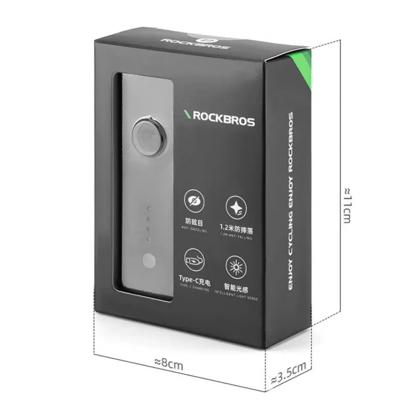 ROCKBROS priekinis dviračio žibintas 260 lm su USB-C į USB-A laidu – juodas