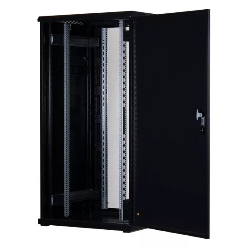 Rockstable 32 HE 19 colių serverio spinta su stiklinėmis durimis – laisvai pastatomas stovas – 32U – 800 kg – užrakinamos durys – tvirtinimo bėgeliai – reguliuojamos kojelės (RS19-8832)