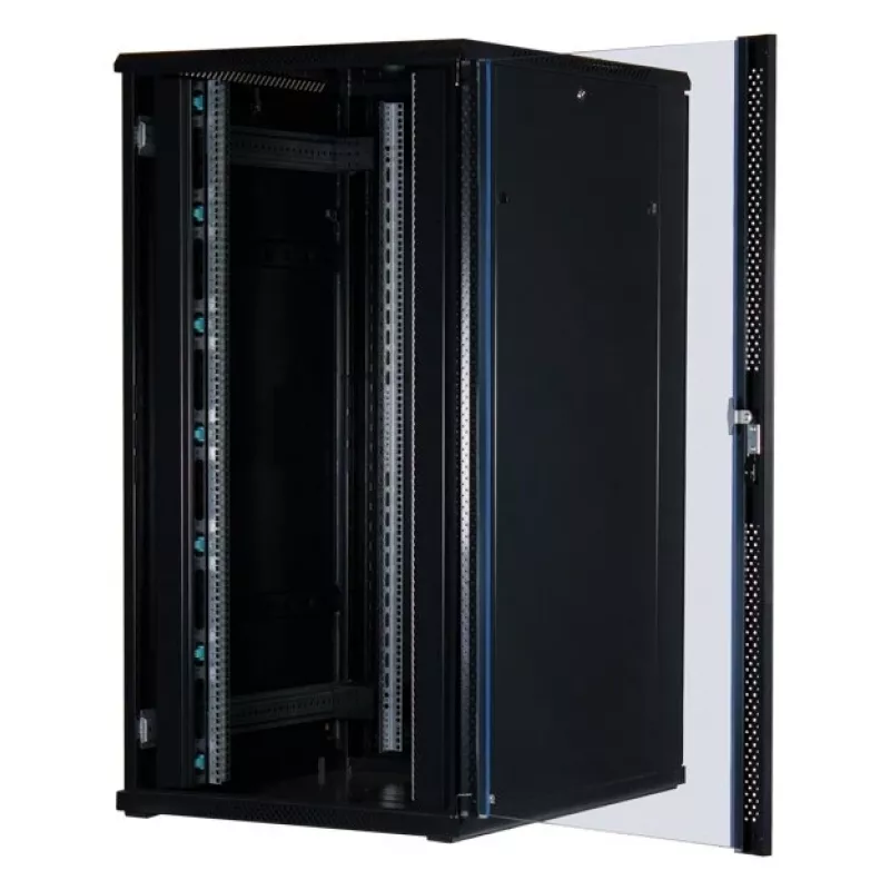 Rockstable 32U 19 colių serverio spinta su stiklo durelėmis – laisvai pastatomas stovas – 32U – 800 kg – užrakinamos durelės – tvirtinimo bėgeliai – reguliuojamos kojelės (RS19-8032)