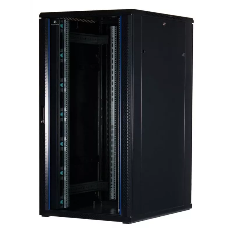Rockstable 32U 19 colių serverio spinta su stiklo durelėmis – laisvai pastatomas stovas – 32U – 800 kg – užrakinamos durelės – tvirtinimo bėgeliai – reguliuojamos kojelės (RS19-8032)