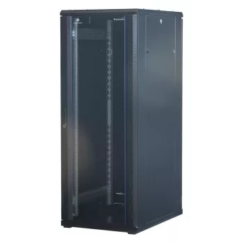 Rockstable 32U 19 colių serverio stovas su stiklinėmis durelėmis - laisvai pastatomas rėmas - 32U - 800 kg - užrakinamas spyna - montavimo bėgeliai - reguliuojamos kojelės (RS19-6832)