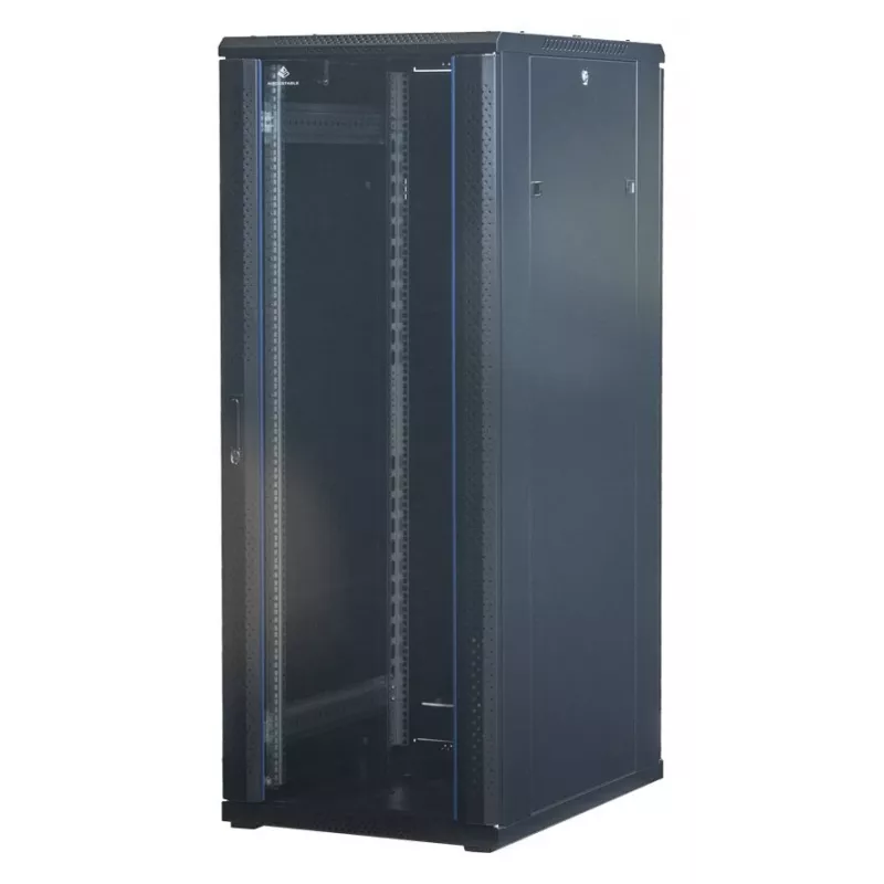 Rockstable 32U 19 colių serverio stovas su stiklinėmis durelėmis - laisvai pastatomas rėmas - 32U - 800 kg - užrakinamas spyna - montavimo bėgeliai - reguliuojamos kojelės (RS19-6832)