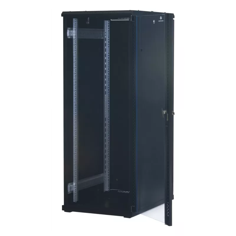 Rockstable 32U 19 colių serverio stovas su stiklinėmis durelėmis - laisvai pastatomas rėmas - 32U - 800 kg - užrakinamas spyna - montavimo bėgeliai - reguliuojamos kojelės (RS19-6832)