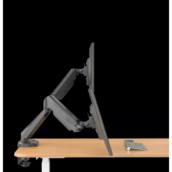 Rockstable RS-MM011B Profesionalus Dvigubo Monitoriaus Stalo Laikiklis – Spaustuvas / Varžtas – 16 kg – 15–32 colių – 100x100 mm – Juodas