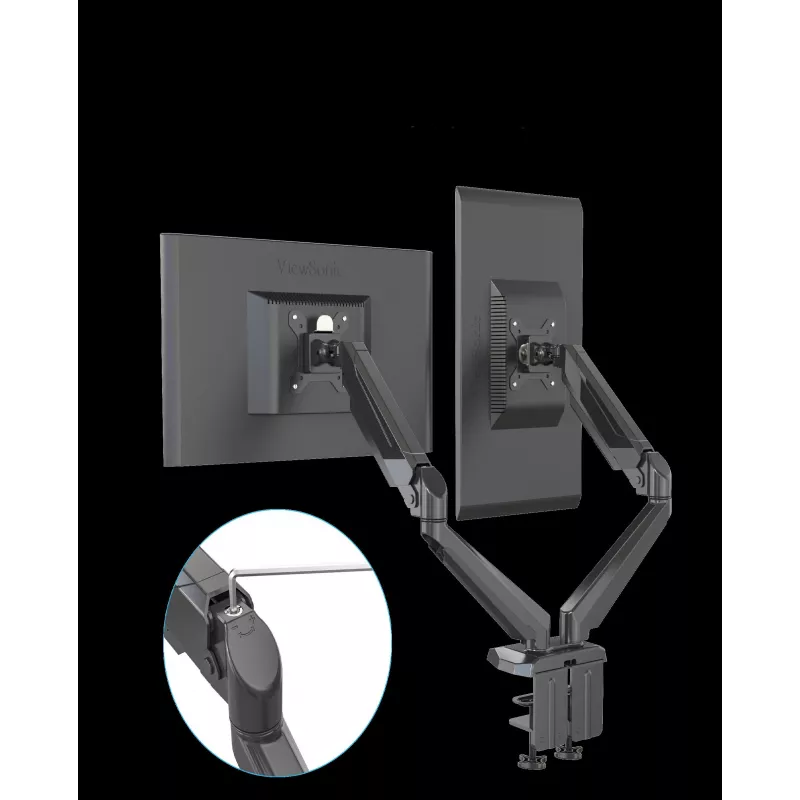 Rockstable RS-MM011B Profesionalus Dvigubo Monitoriaus Stalo Laikiklis – Spaustuvas / Varžtas – 16 kg – 15–32 colių – 100x100 mm – Juodas