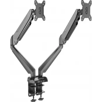 Rockstable RS-MM011B Profesionalus Dvigubo Monitoriaus Stalo Laikiklis – Spaustuvas / Varžtas – 16 kg – 15–32 colių – 100x100 mm – Juodas