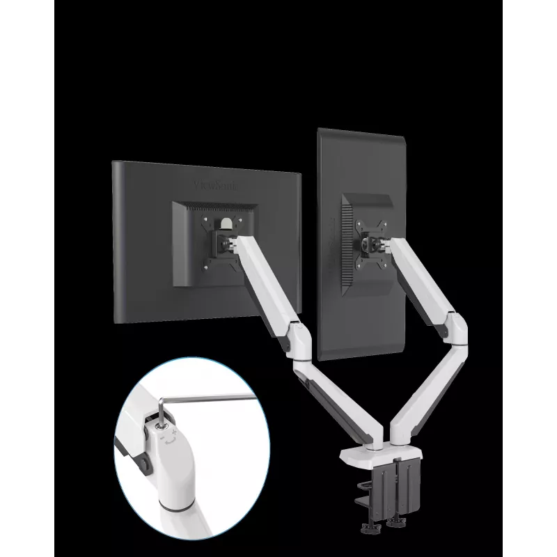 ROCKSTABLE RS-MM011W Profesionalus Dvigubo Monitoriaus Laikiklis - Gnybtas / Grometas - 16 kg - 38,1 cm (15 inch) - 81,3 cm (32 inch) - 100 x 100 mm - Baltas
