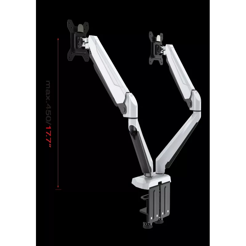 ROCKSTABLE RS-MM011W Profesionalus Dvigubo Monitoriaus Laikiklis - Gnybtas / Grometas - 16 kg - 38,1 cm (15 inch) - 81,3 cm (32 inch) - 100 x 100 mm - Baltas