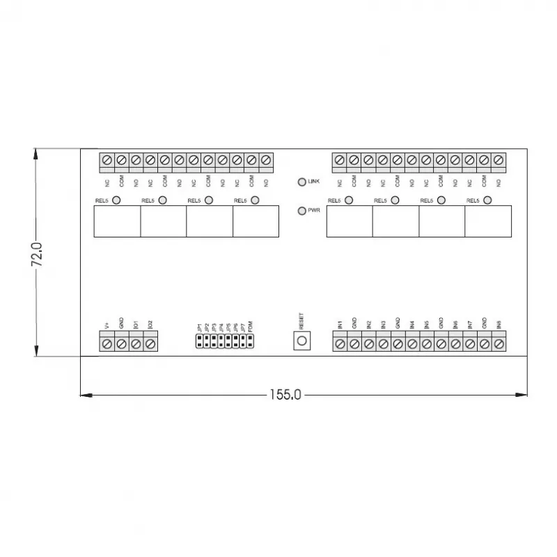 ROGER XM-8DR-BRD I/O plėtimosi modulis, 8 įėjimai, 8 relių išėjimai, RS485