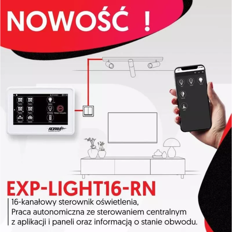 Ropam EXP-LIGHT16-RN – 16 kanalų relių plėtinio modulis RopamNet magistralei
