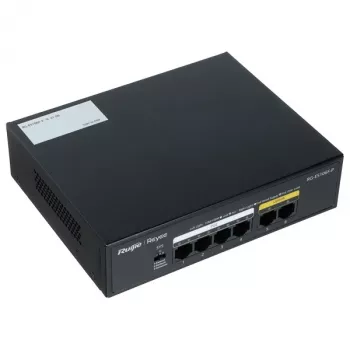 Ruijie RG-ES106F-P 6 prievadų Fast Ethernet PoE komutatorius, 4 PoE+ prievadai, 54W biudžetas, nevaldomas, juodas