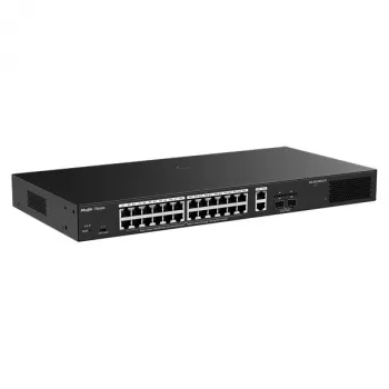 RUIJIE RG-ES228GS-LP 24 prievadų PoE+ gigabitinis valdomas jungiklis su 2 uplink ir 2 SFP lizdais