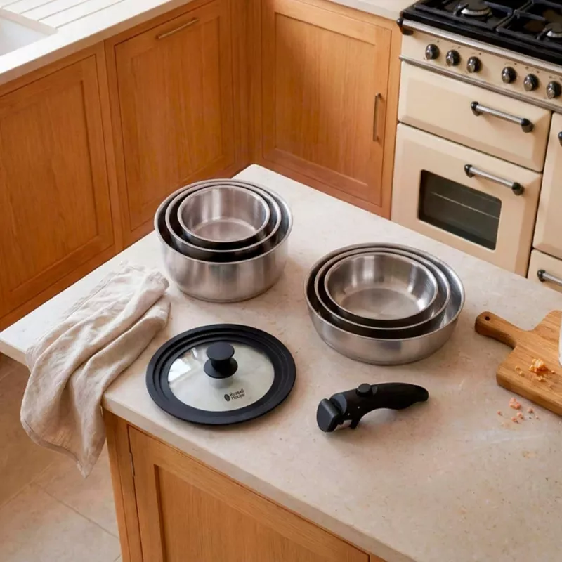 Russell Hobbs RH04041 Nerūdijančio plieno 8 dalių Smart Clip puodų rinkinys
