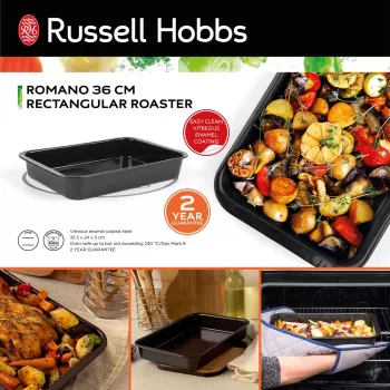 Russell Hobbs Romano 36cm stačiakampis kepimo indas – anglinis plienas, nelipni danga, anglies pilka
