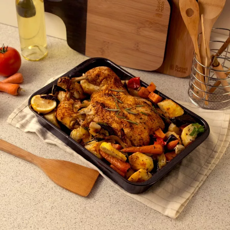 Russell Hobbs Romano 36cm stačiakampis kepimo indas – anglinis plienas, nelipni danga, anglies pilka