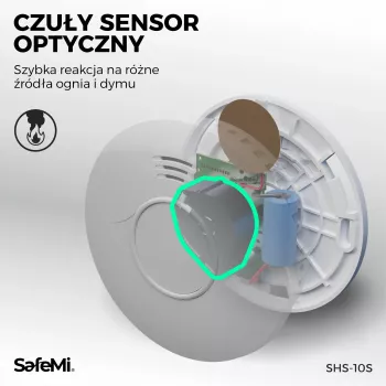 SAFEMI SHS-10S Dūmų detektorius – fotoelektrinis, su įmontuota 10 metų baterija, 5 metų garantija