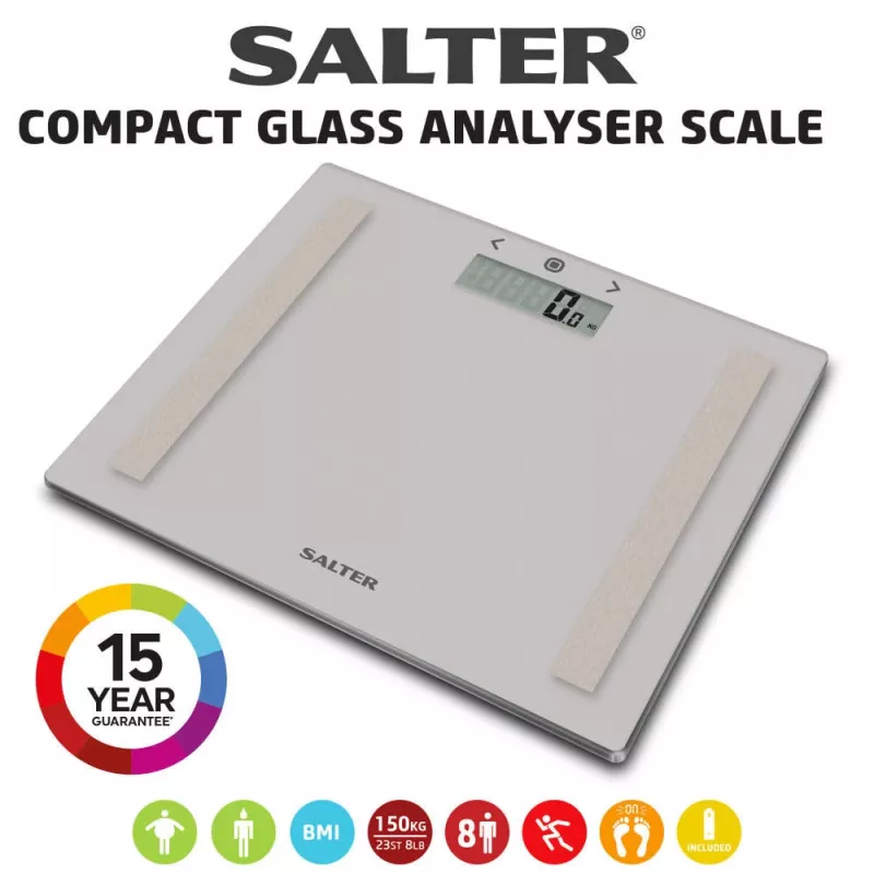 Salter 9113 GFEU12 Compact Glass Analyser svarstyklės vonios kambariui, pilka