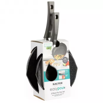 Salter BW09071AR Easy Pour 2 vnt. keptuvių rinkinys - 20 cm ir 24 cm, kaltas aliuminis, be PFOA neprideganti danga, tinka indukcijai, juoda/pilka