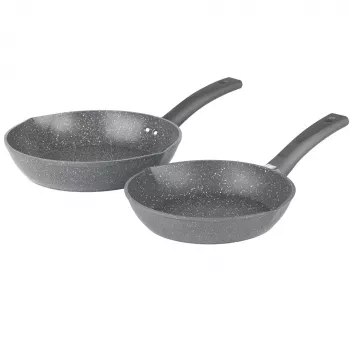 Salter BW09071AR Easy Pour 2 vnt. keptuvių rinkinys - 20 cm ir 24 cm, kaltas aliuminis, be PFOA neprideganti danga, tinka indukcijai, juoda/pilka