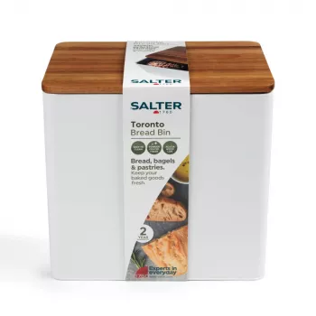 Salter BW128991W Toronto duonos dėžė, balta/medinė
