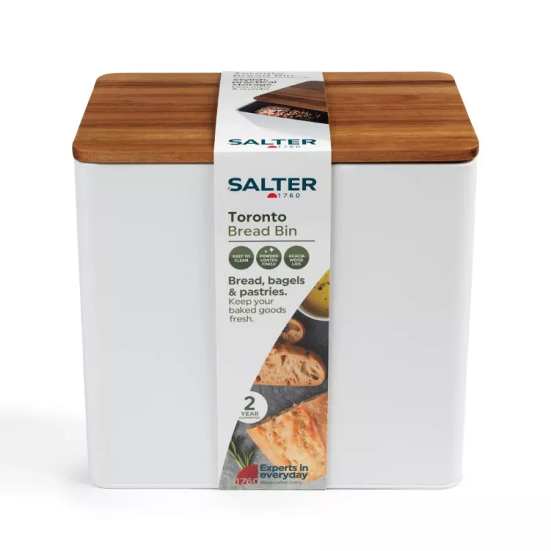 Salter BW128991W Toronto duonos dėžė, balta/medinė
