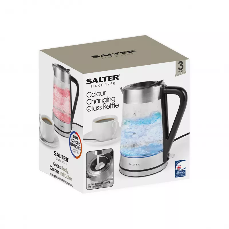Salter EK5078SSFVDE Spalvą keičiantis stiklinis virdulys 1,7L 3000W