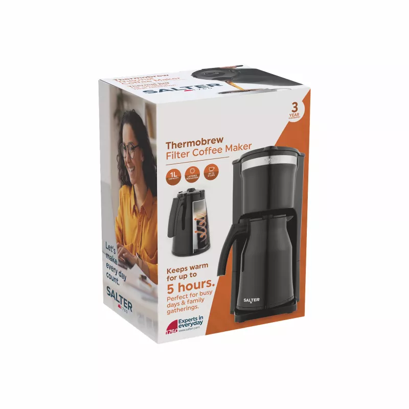 Salter EK6664VDE ThermoBrew filtrinis kavos aparatas, 1 l termostaklinis ąsotis, 800 W, 8 puodeliai, daugkartinis filtras